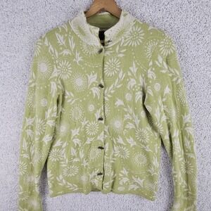 Icelandic Design Cardigan Sweater Sz M Angora Blend SOFT Green Leaf Loop Collar